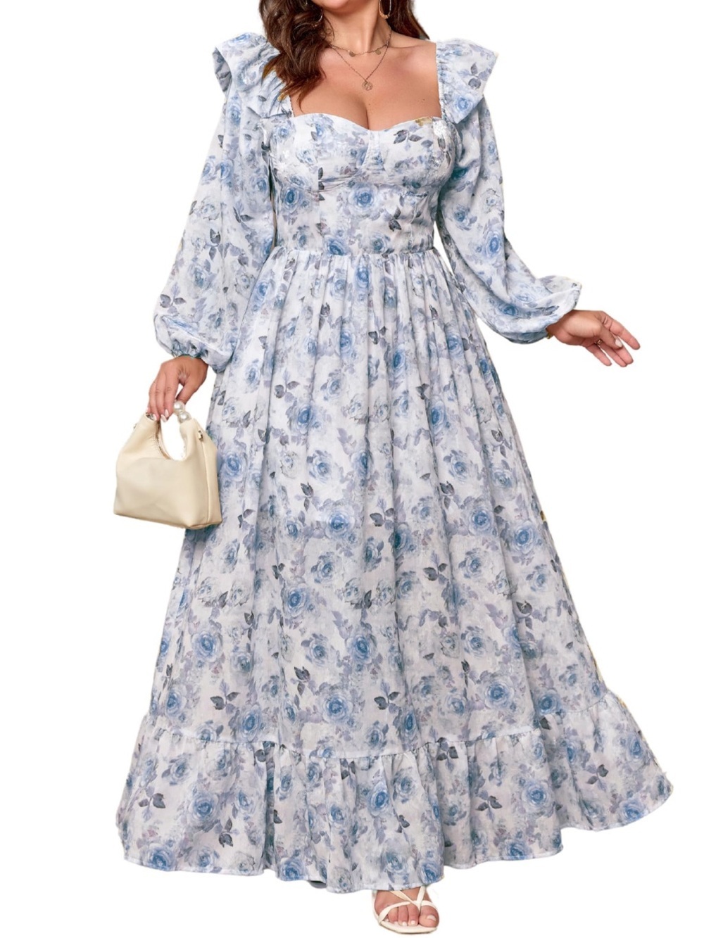 EYWOL LONG SLEEVE WHITE FLORAL MAXI DRESS LARGE NEW WITH TAGS